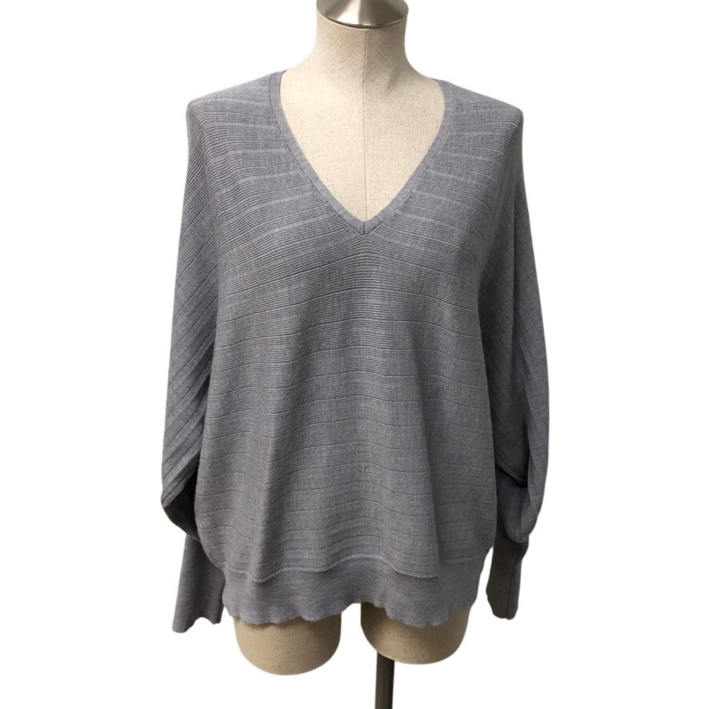 Nordstrom Sweater Womens Medium Gray V Neck Dolman Wool Blend Classic Cozy